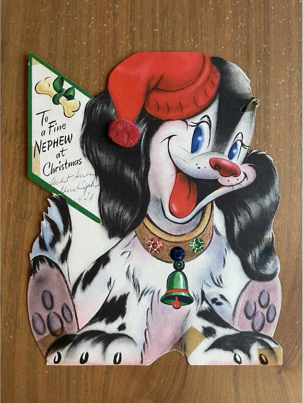 Merry Christmas Dog Greeting Card Giant Size Vintage Card Hallmark Card